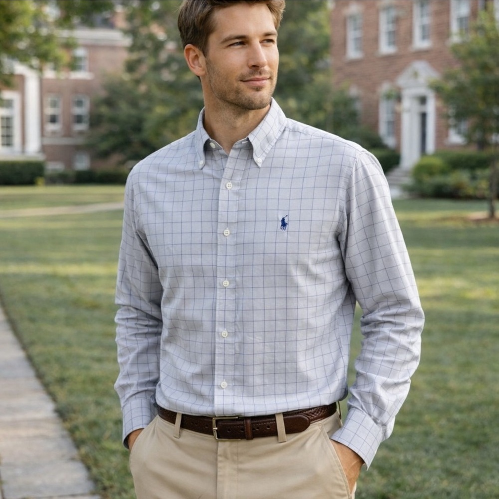 Ralph Lauren Performance Button Down Shirt Mens 2XL Gray Check Polo